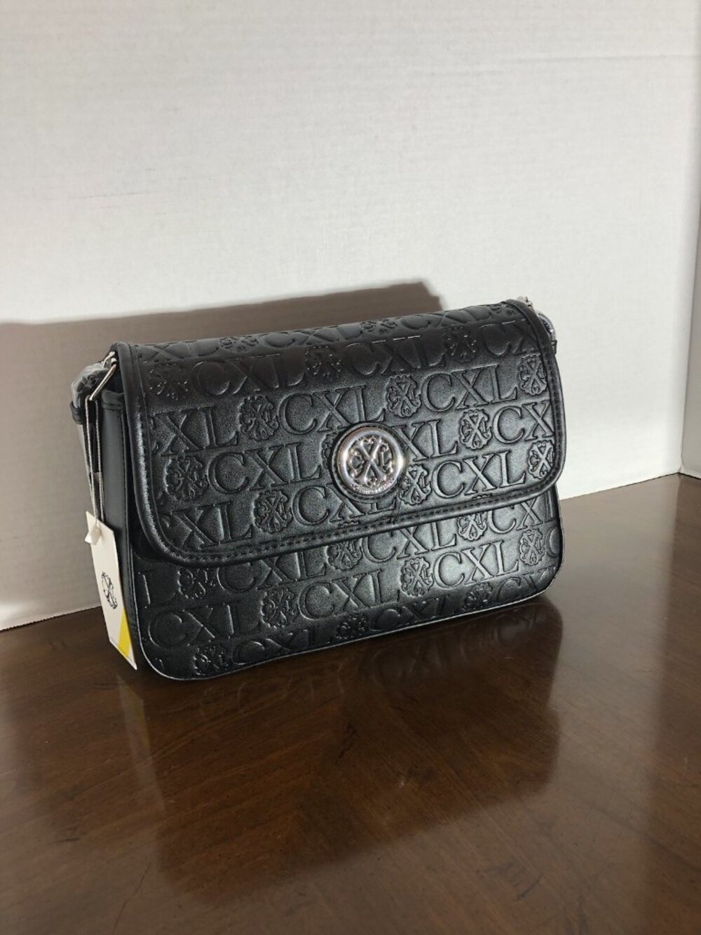 Christian Lacroix CLARA Emboossed Logo Shoulder Bag In Black 11” x 7” x 4”